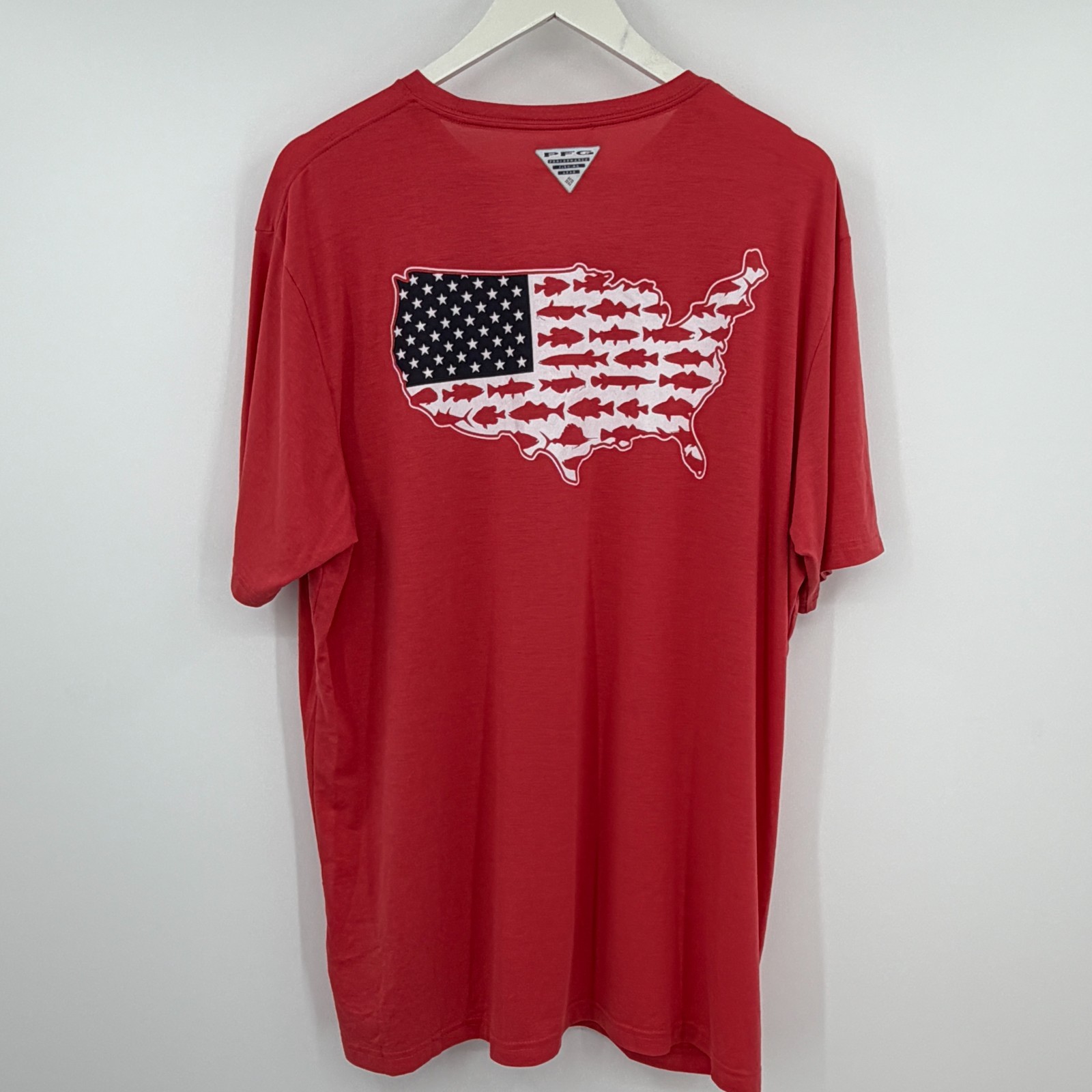 Columbia PFG Terminal Tackle T-Shirt Mens L Red White Blue USA 4th of July