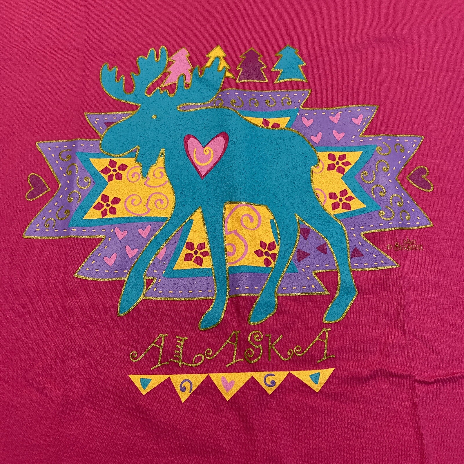 Vintage Single Stich Nature T Shirt Large Alaska Moose Pink Anvil Red Bar Tag