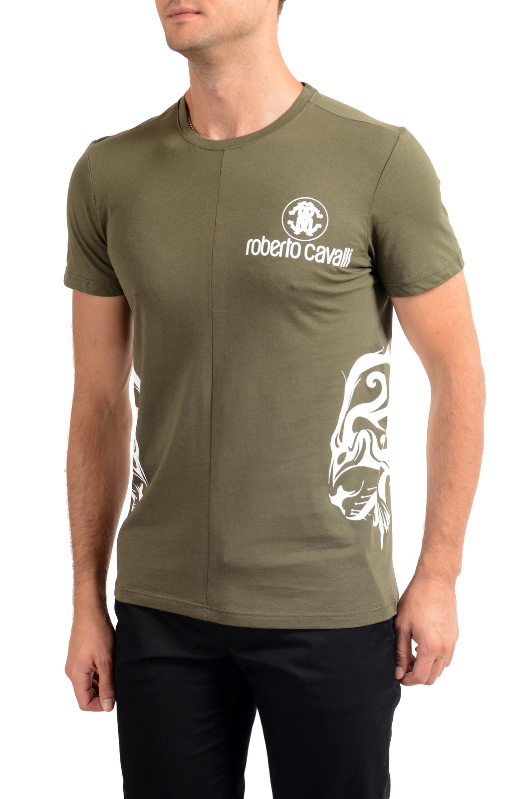 Roberto Cavalli Men’s Olive Green Crewneck T-Shirt US 2XL IT 56