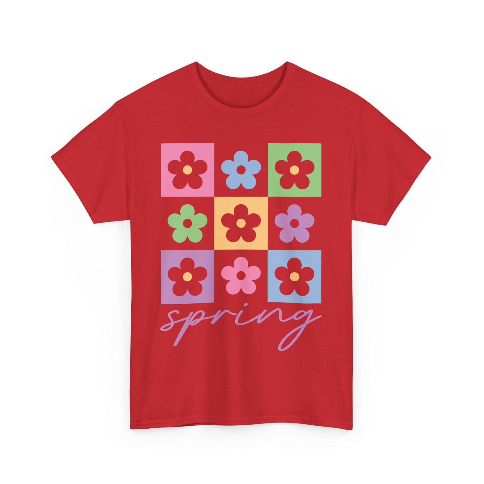 Flower Spring T-Shirt | spring taupe checkered boho flowers Shirt