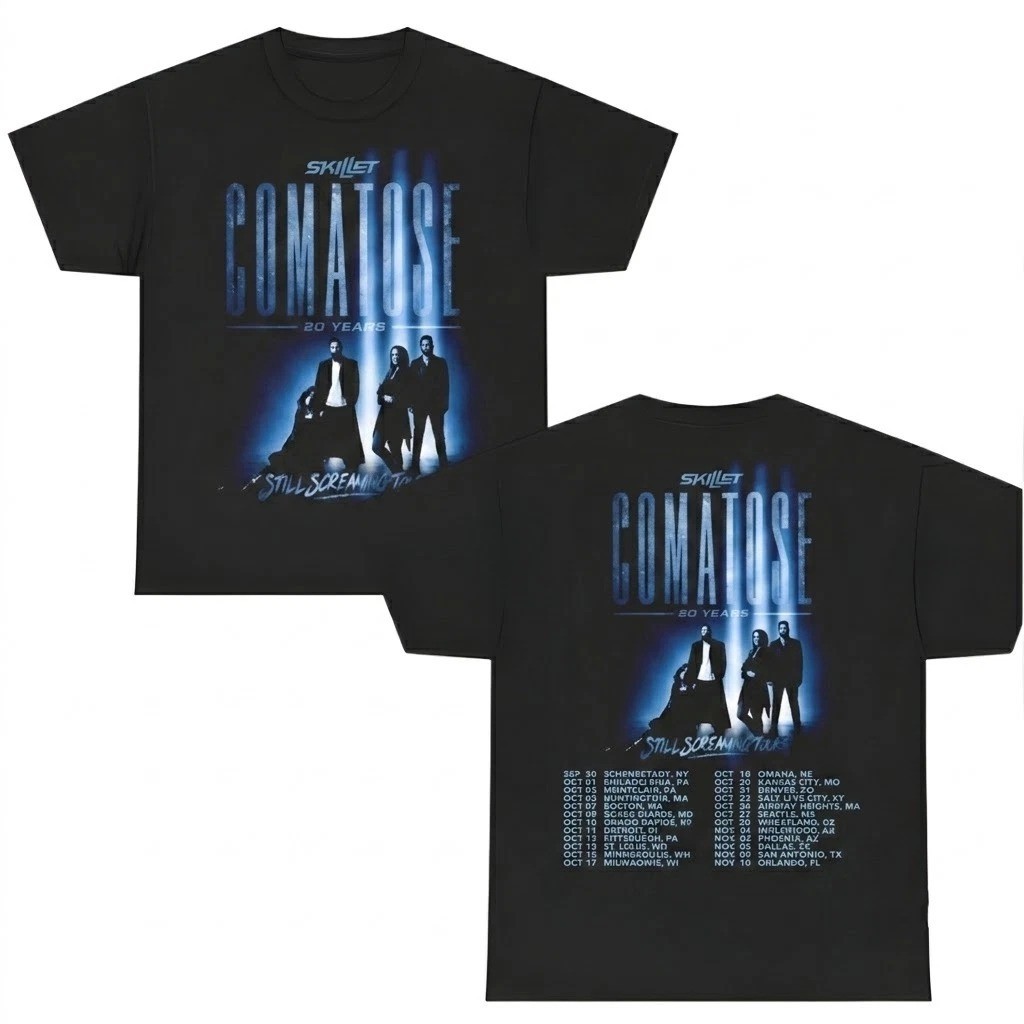 Skillet Comatose 20 Years Tour 2026 Schedule Two Sided T-Shirt