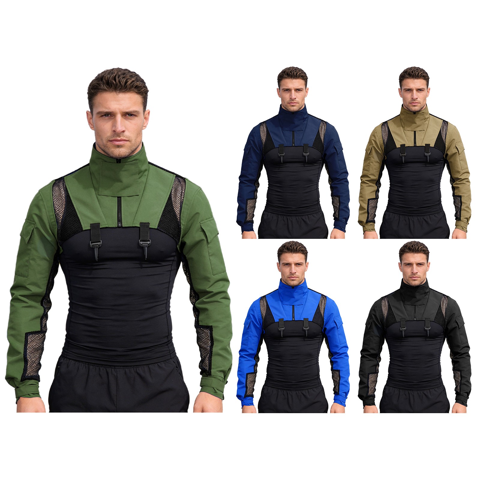 US Mens Long Sleeve Mock Neck Jackets Arm Cover Sleeves Shrugs Shoulder Armor