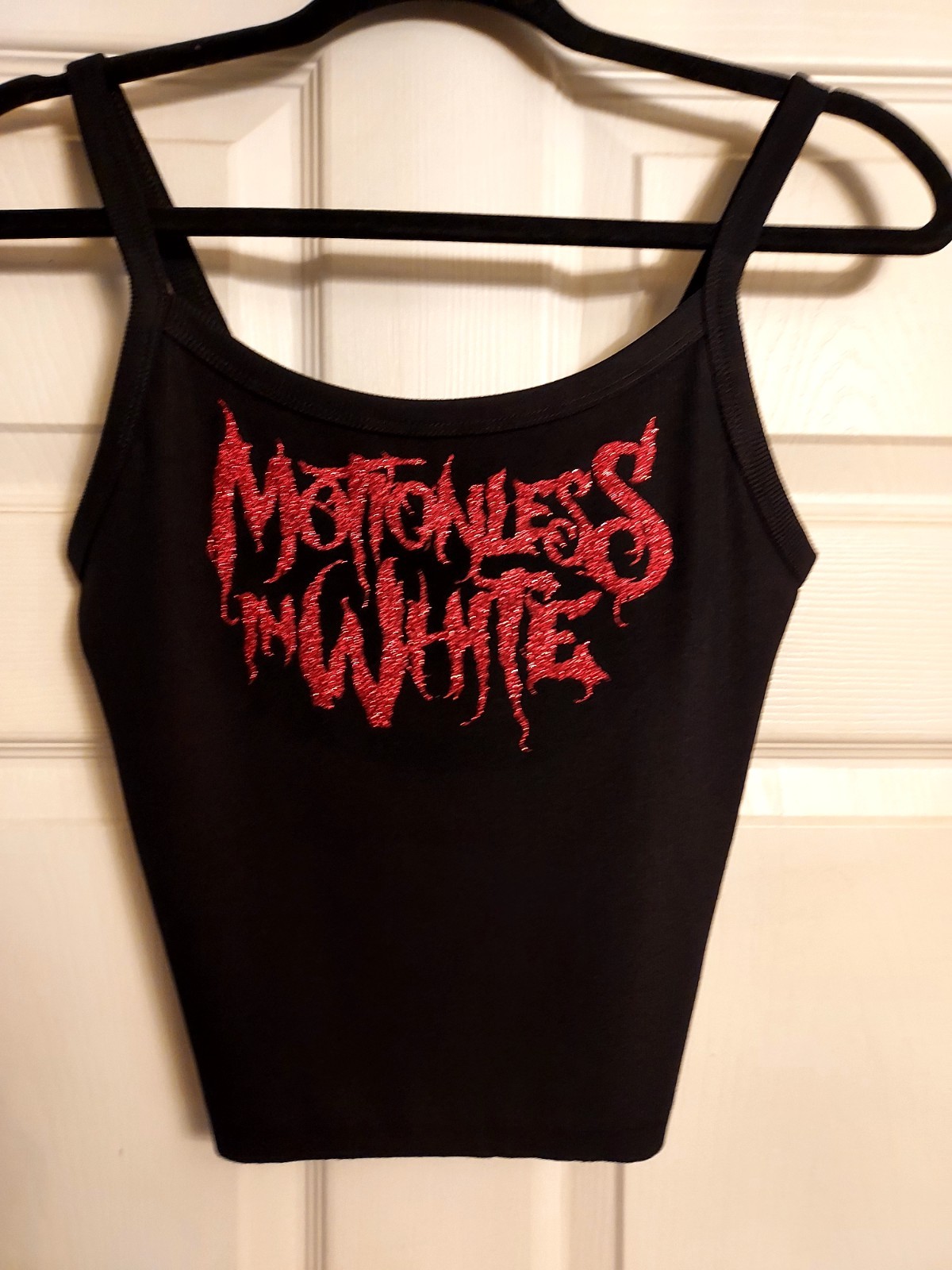 Motionless in white crop top Red Glitter Logo motionless in white tank top