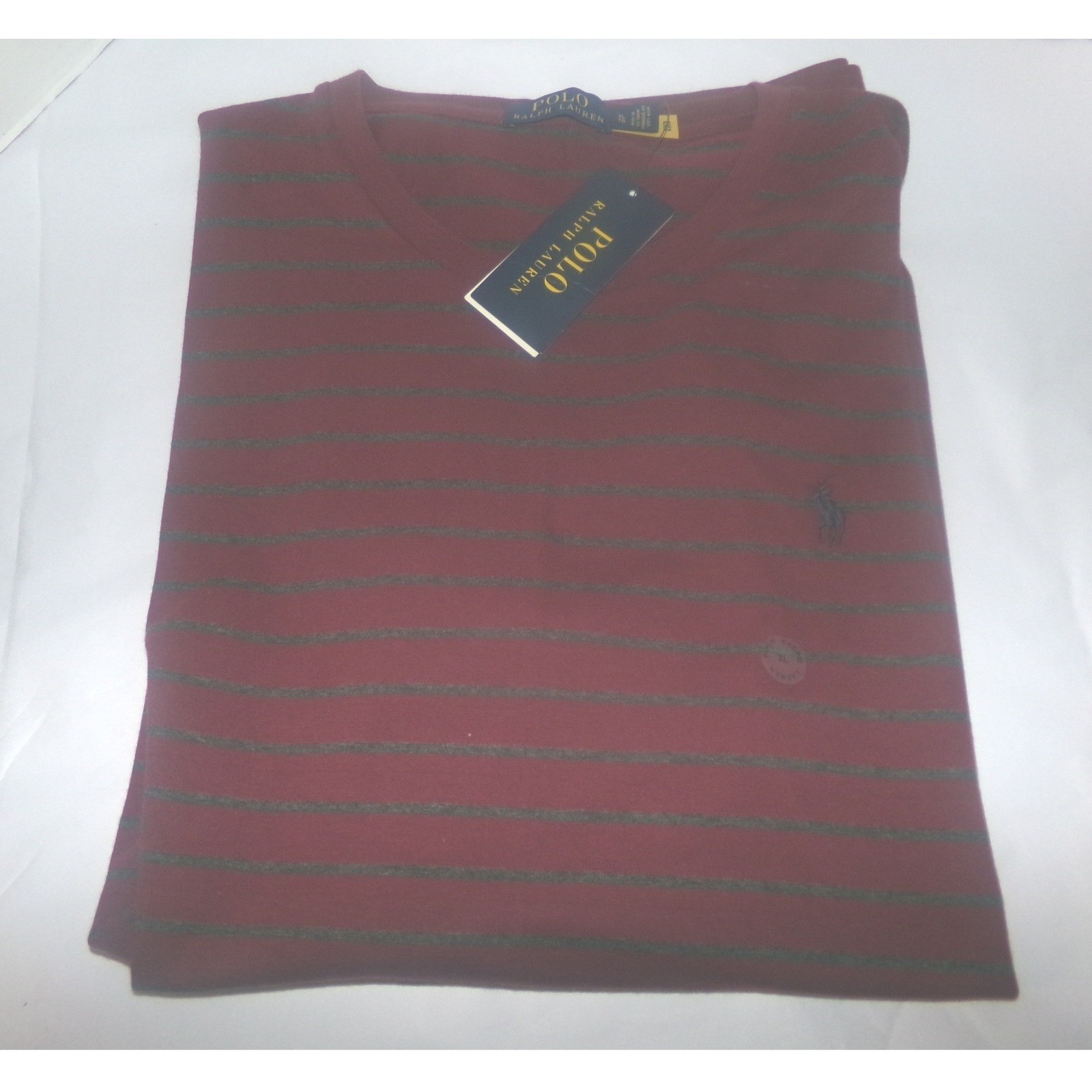 Polo Ralph Lauren Mens SZ XL T-Shirt Wine Red Gray Stripes NWT