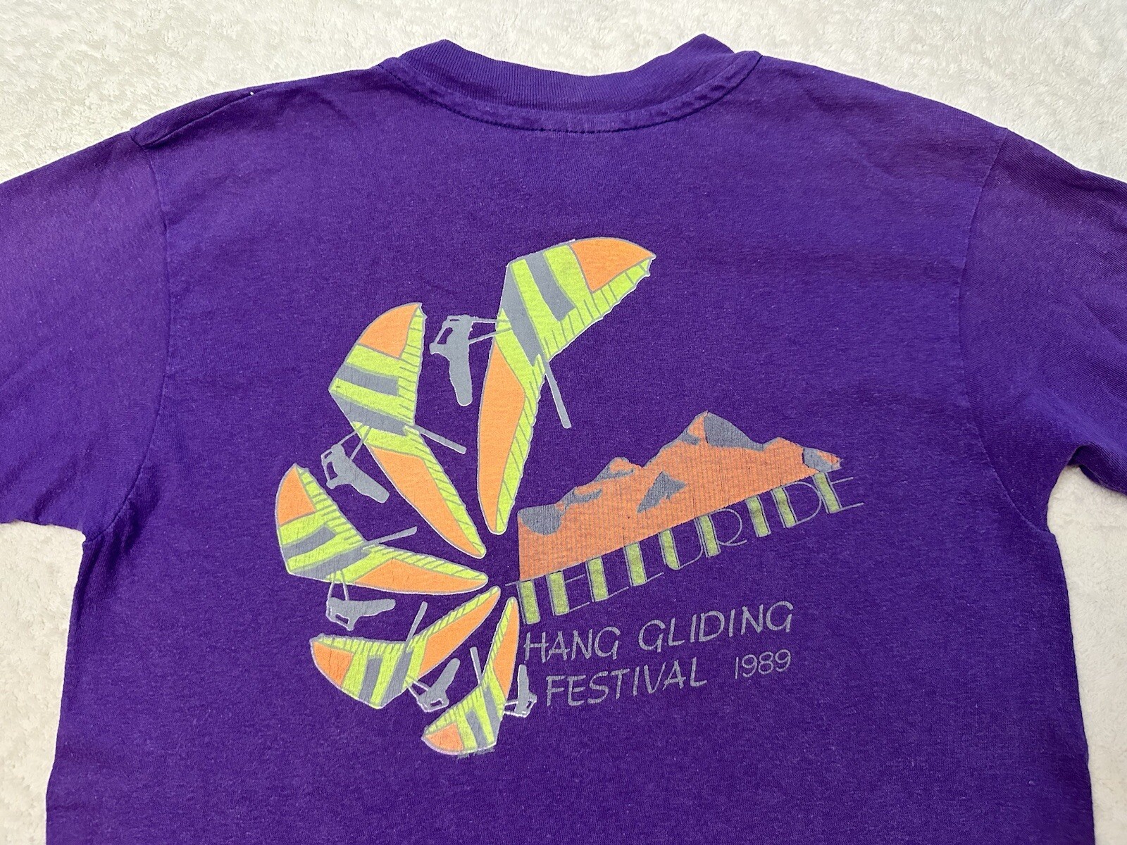 Vintage 1980s 80s 1989 Telluride Colorado Hang Gliding Festival Neon T-Shirt S M