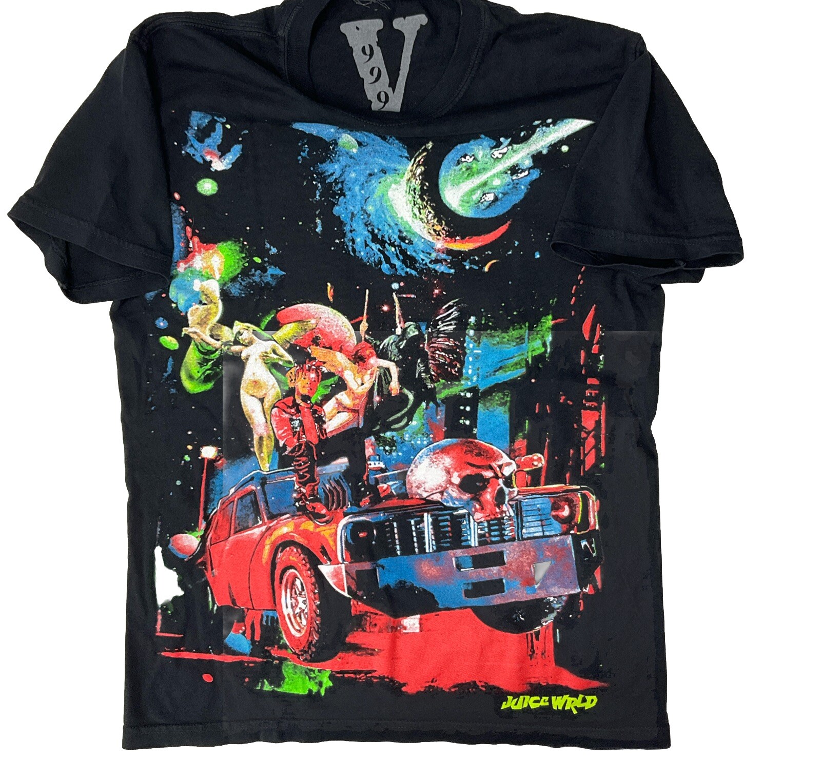 Juice Wrld x Vlone Shirt Men S Cosmic Racer Galaxy Print Double Sided Crewneck