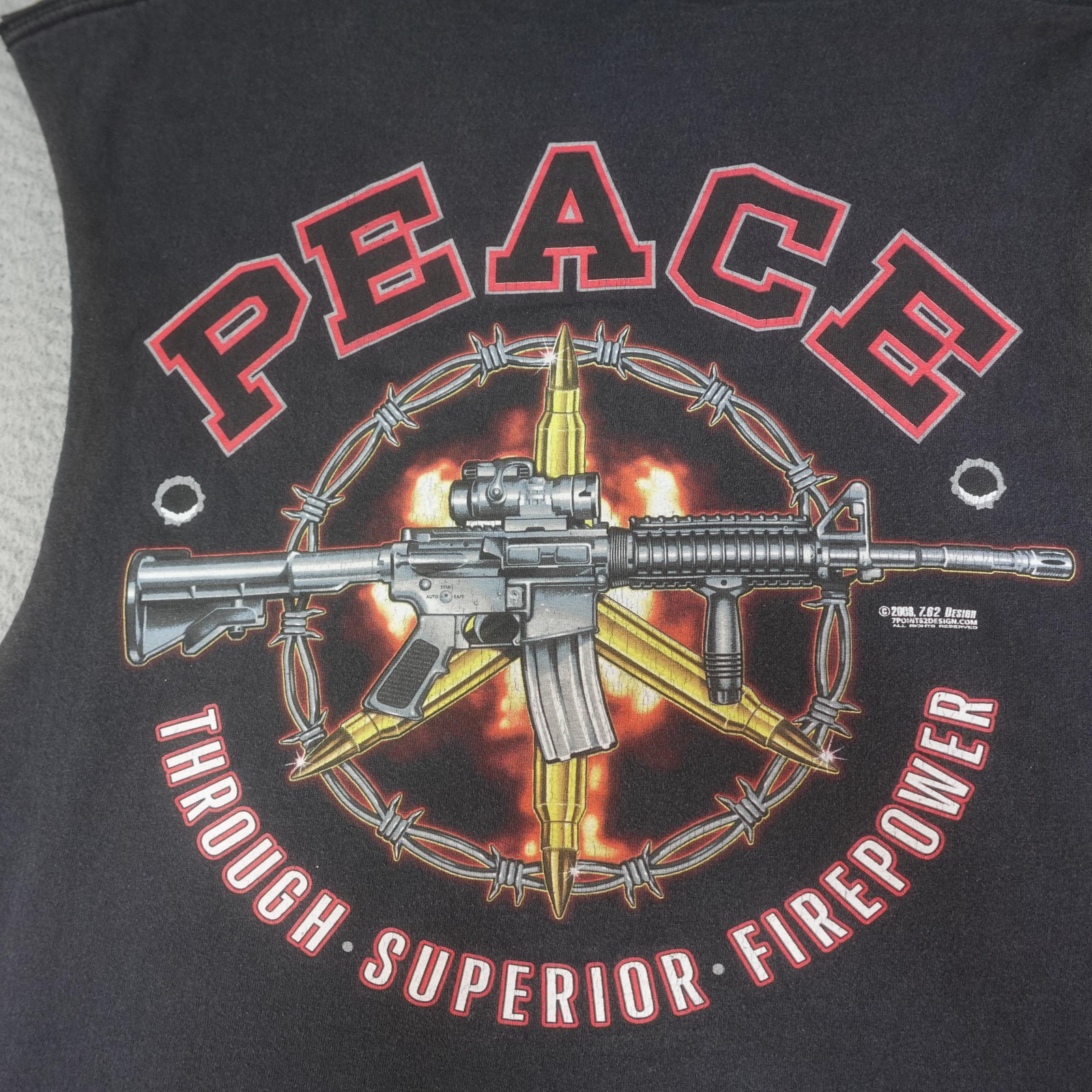 7.62 Design Shirt Mens XL Black Peace Through Superior Firepower Tank Top Muscle
