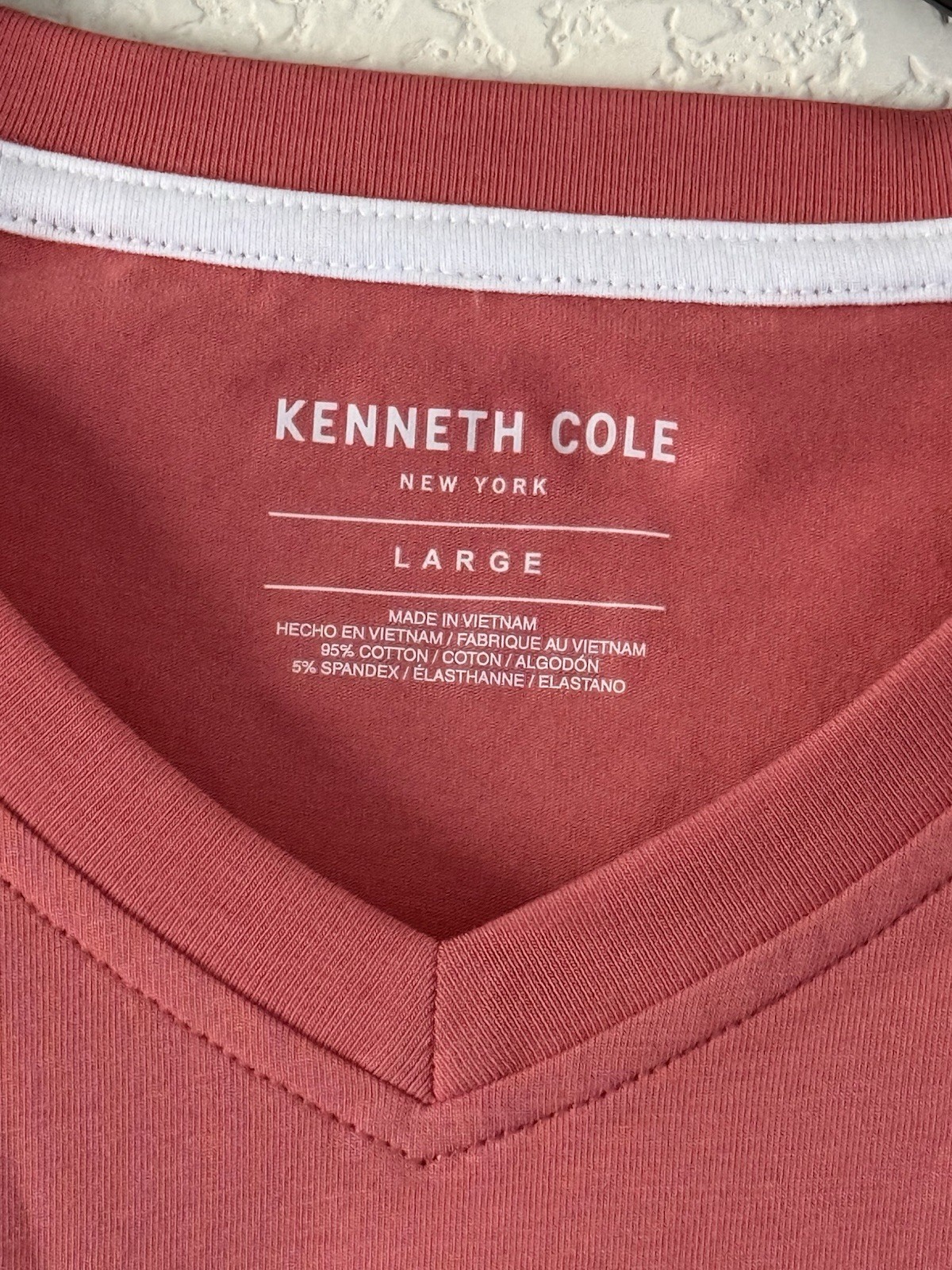 Kenneth Cole Large Knit V-Neck T-Shirt Vintage Rose Soft $49