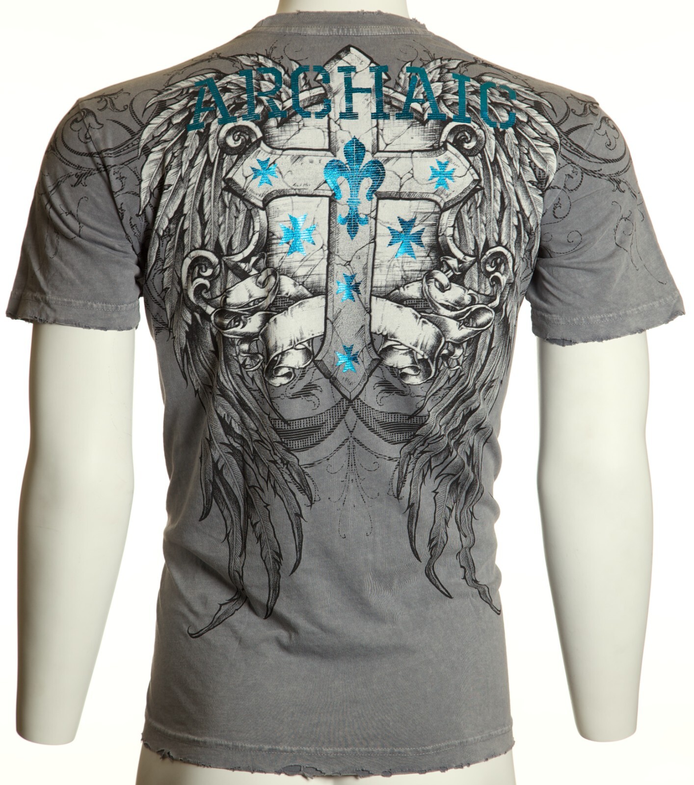 ARCHAIC by AFFLICTION Silver ARMY ANT Short Sleeve Slim Fit Y2K T-shirt NWT