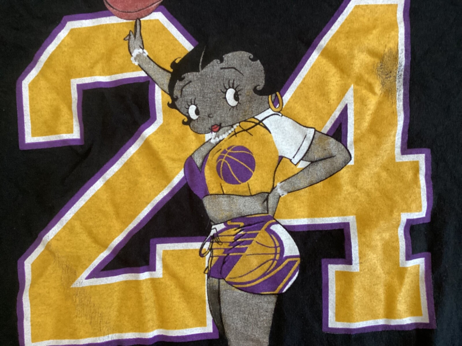 Brooklyn Vertical Betty Boop Sporting #24 Purple & Gold Black T Shirt size L