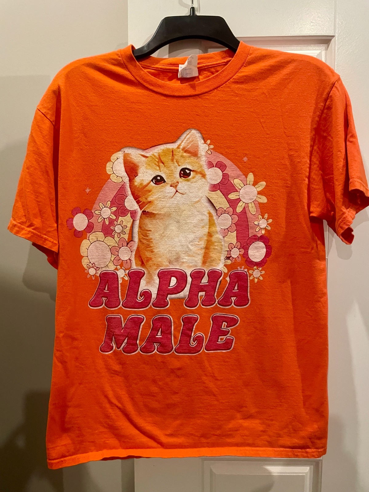 Alpha Male cute Kitten T-shirt Tee Funny Kitty Cat Meme Shirt Size M orange