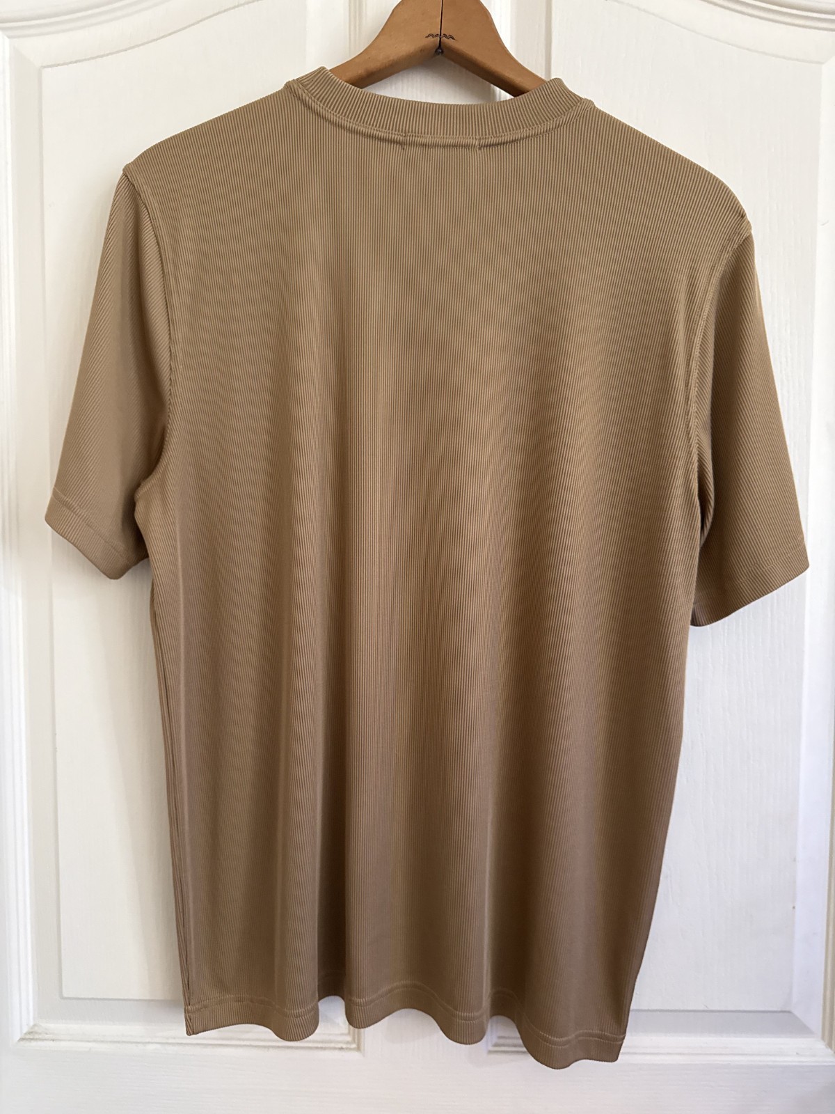 Tulliano Men’s Large Brown Ribbed Mock Neck Short Sleeve Stretch T-Shirt