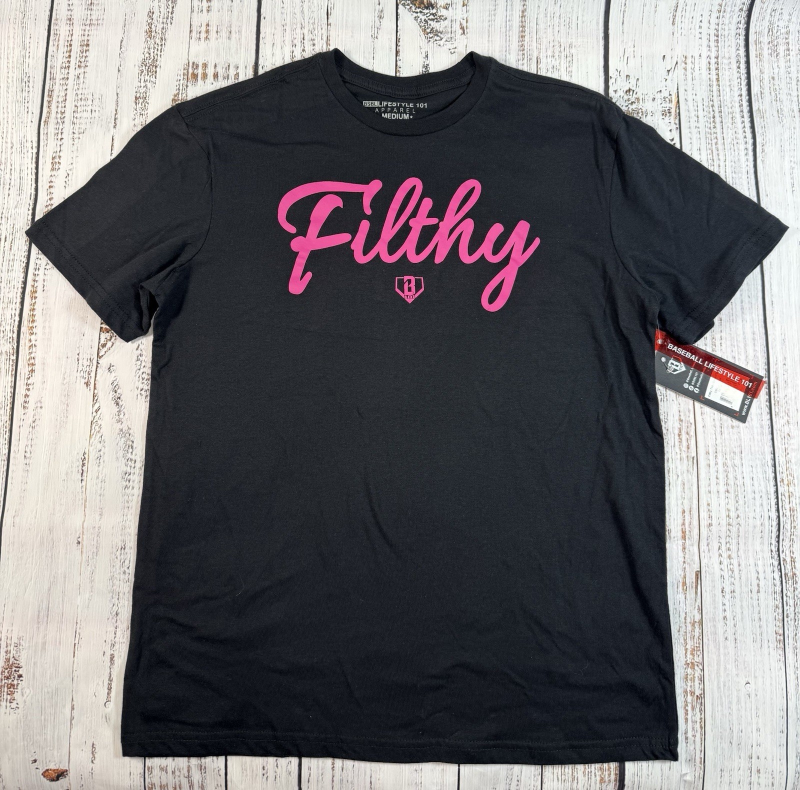 Baseball Lifestyle 101 Filthy Pink/Black Adult Medium T-shirt NWT