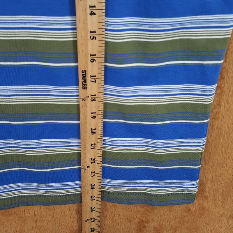 MARKET STUDIO Shirt Mens Small Blue Stripe Pullover Crew Smiley T-Shirt Tee