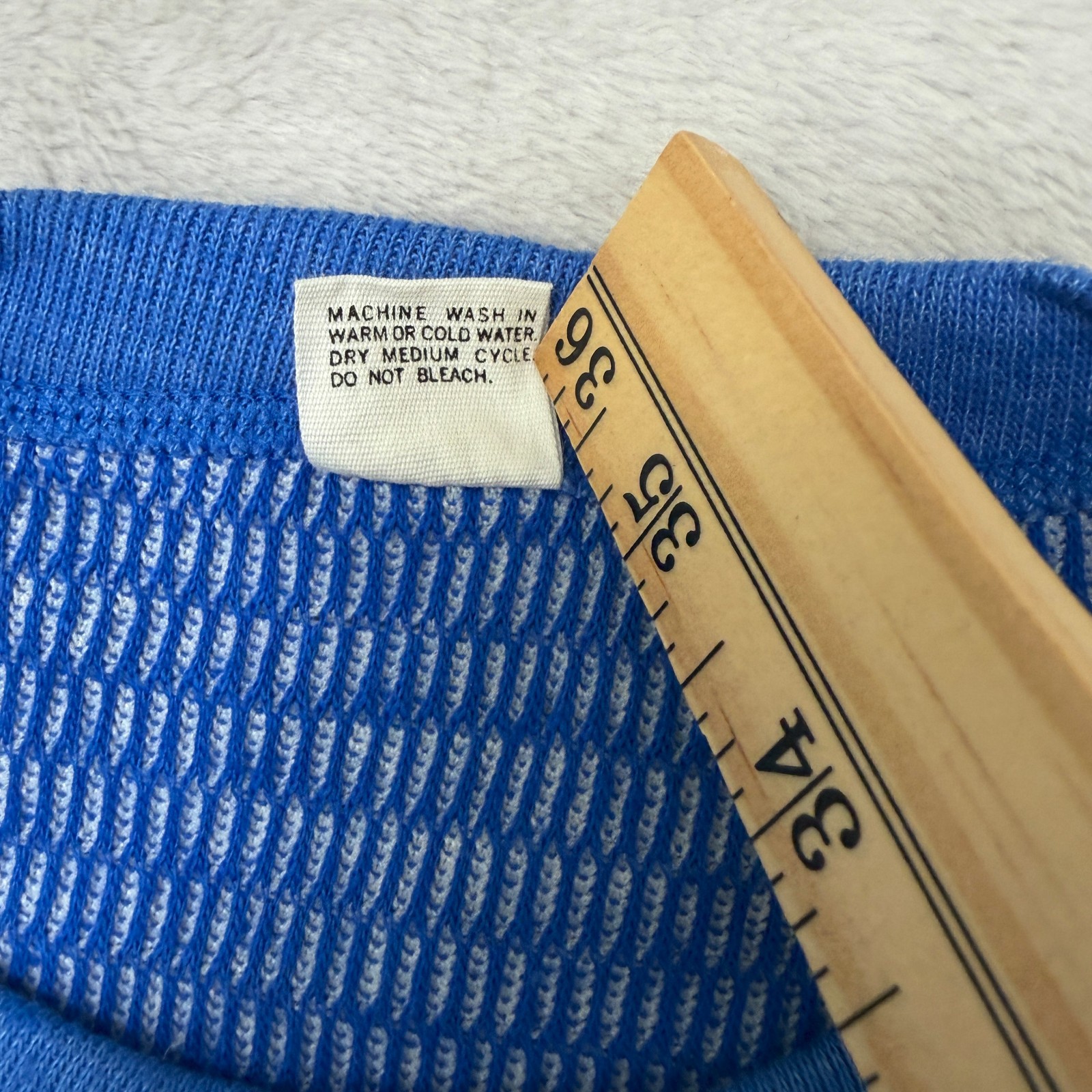 Hanes Vintage Thermal Top Blue/White Textured Weave Pattern XL 50/50 blend knit