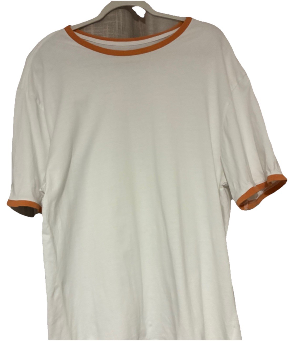 Sero Men’s Ringer Tee – Orange/Cream – Lettuce Edge Scalloped Sleeves – Size L