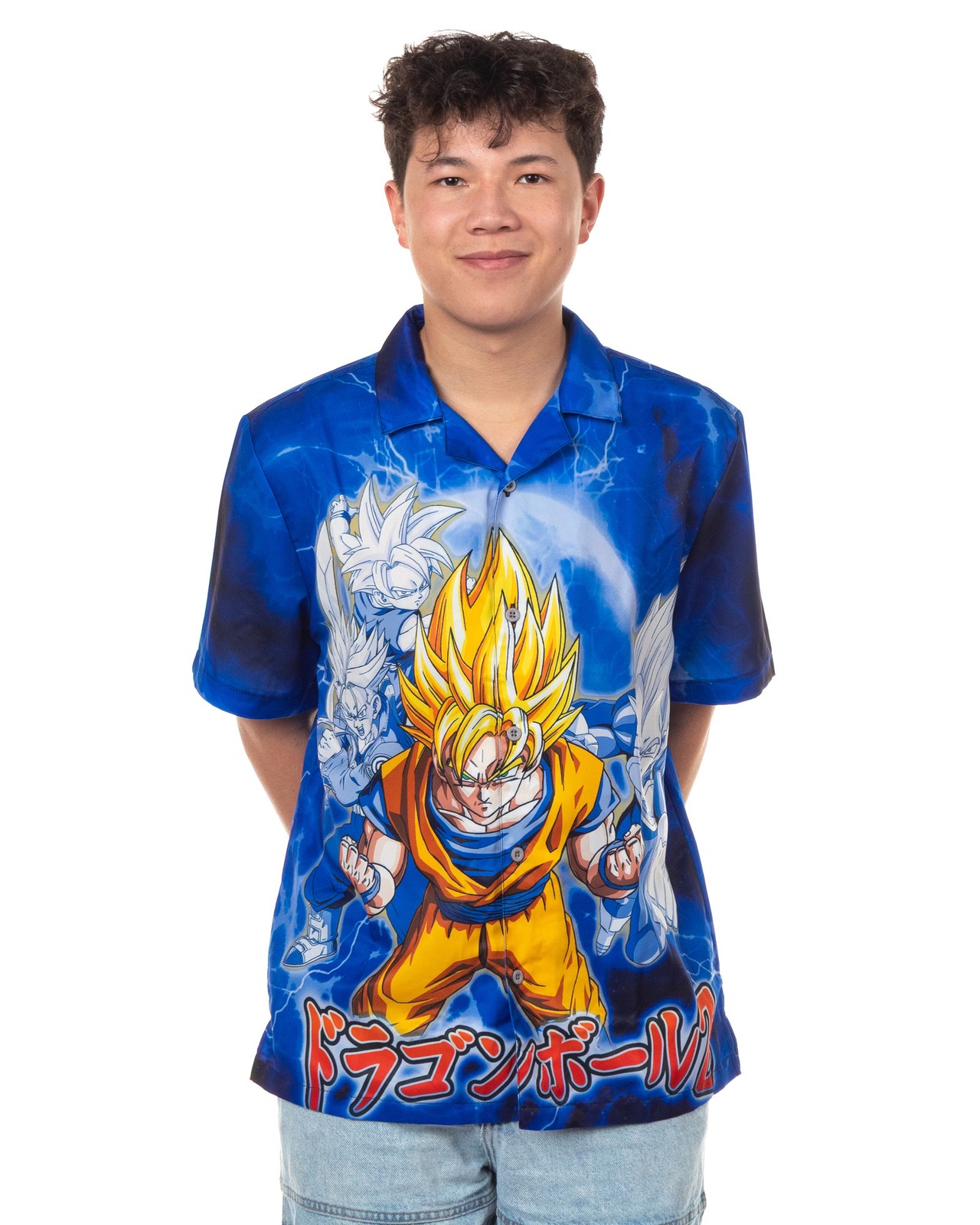 Dragon Ball Z T-Shirt Men’s Power Up Goku Button Up Short Sleeve Top
