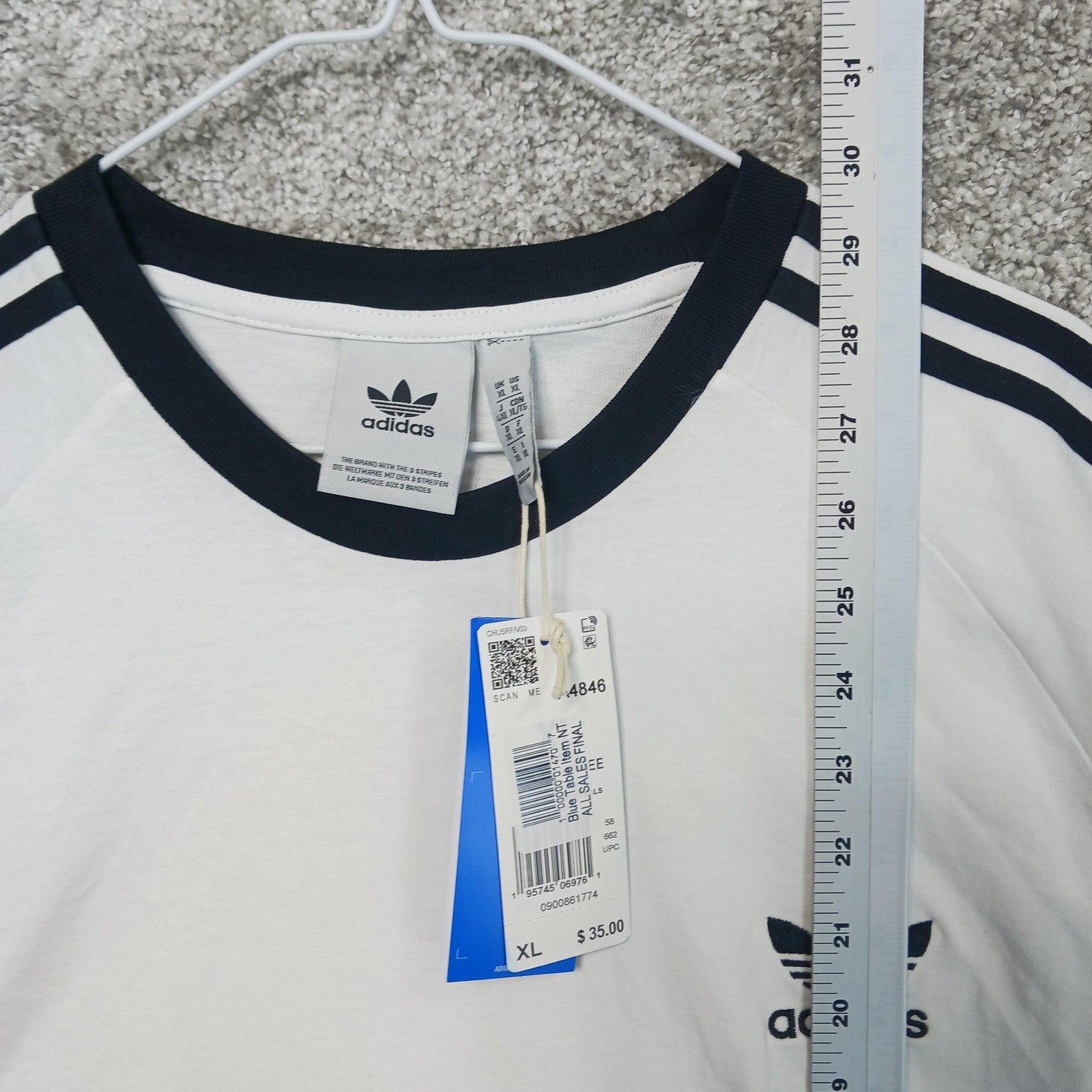Adidas Shirt Mens XL White 3-Stripes Trefoil Originals Crew Neck Casual T-Shirt