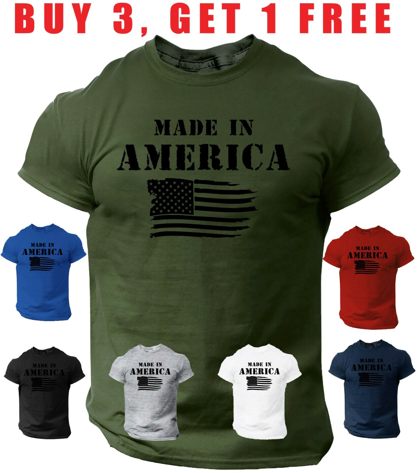 Made in America T Shirt USA Flag Distressed Military Patriotic Tee