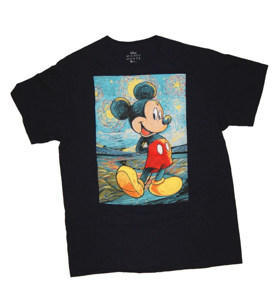 Disney Mickey Mouse T-Shirt Sz L Black Solid Graphic Quality 100% Thick Cotton