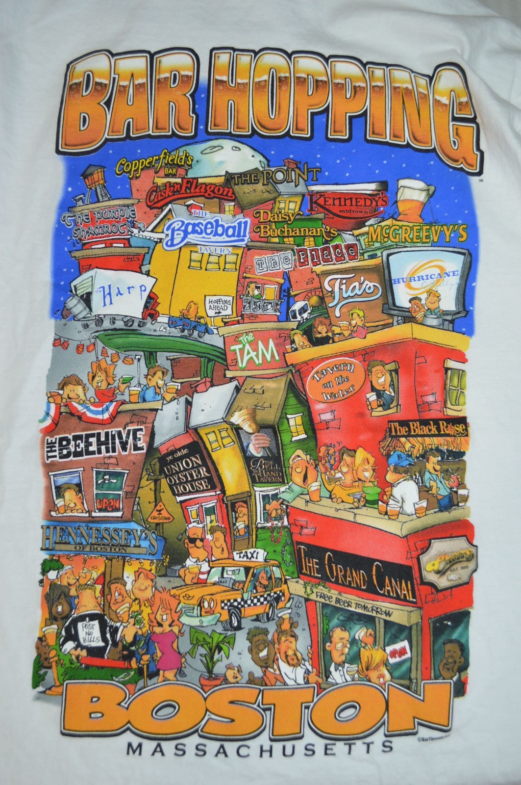 Barthreads Boston MA Pubs / Bars TSHIRT MEDIUM Y2K Beehive The Tam Harp Point