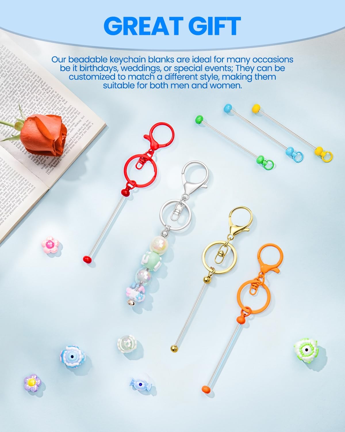 30pcs Beadable Keychains Keychain Bulk kit Cute Blank Bead Keychain Strip DIY…