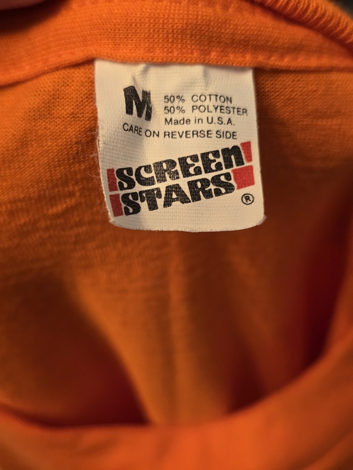 Vintage Screen Stars Blank Orange Shirt Size Medium 80’s Single Stitch USA