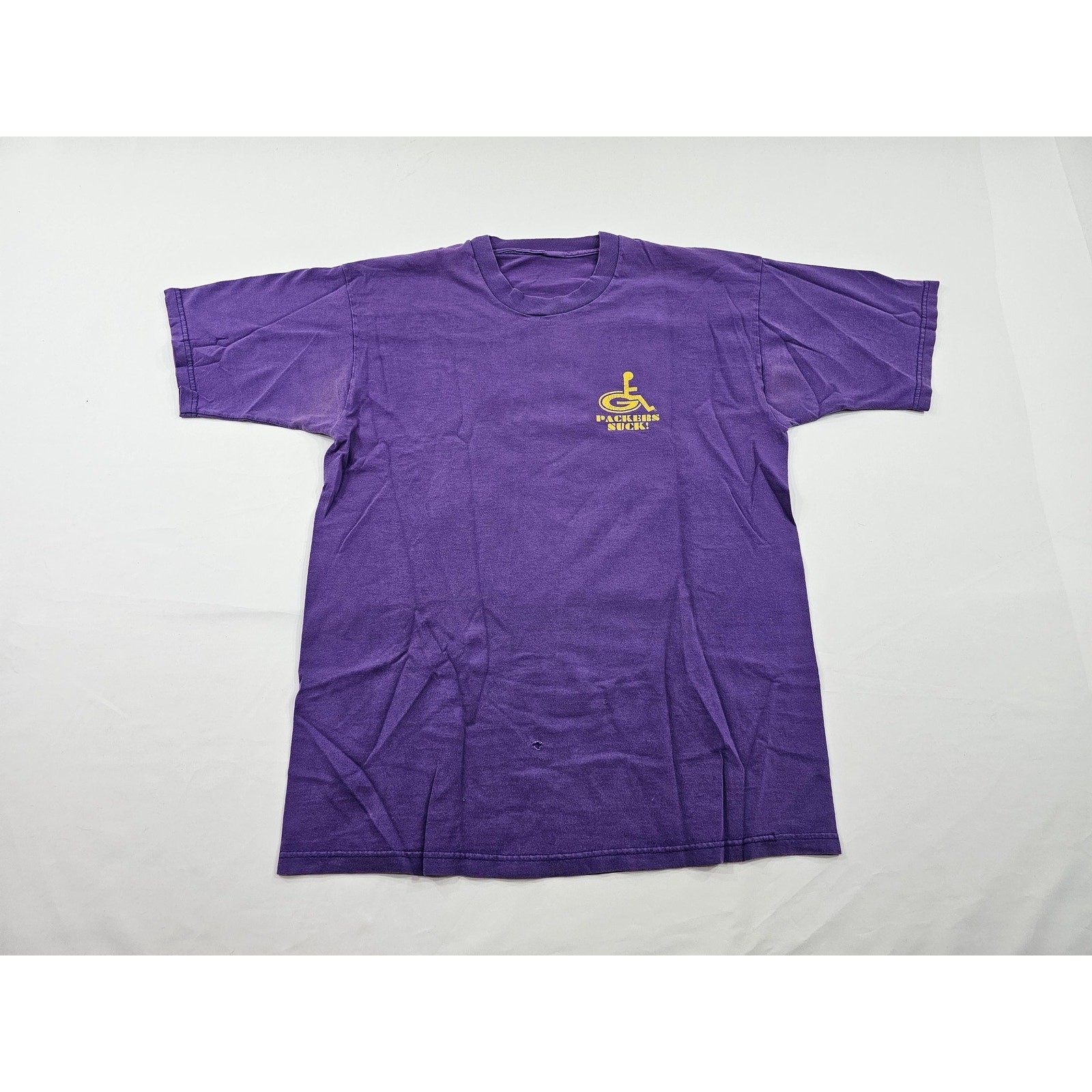 90s Packers Suck! T-Shirt Funny Double Sided Graphic Purple Sz L