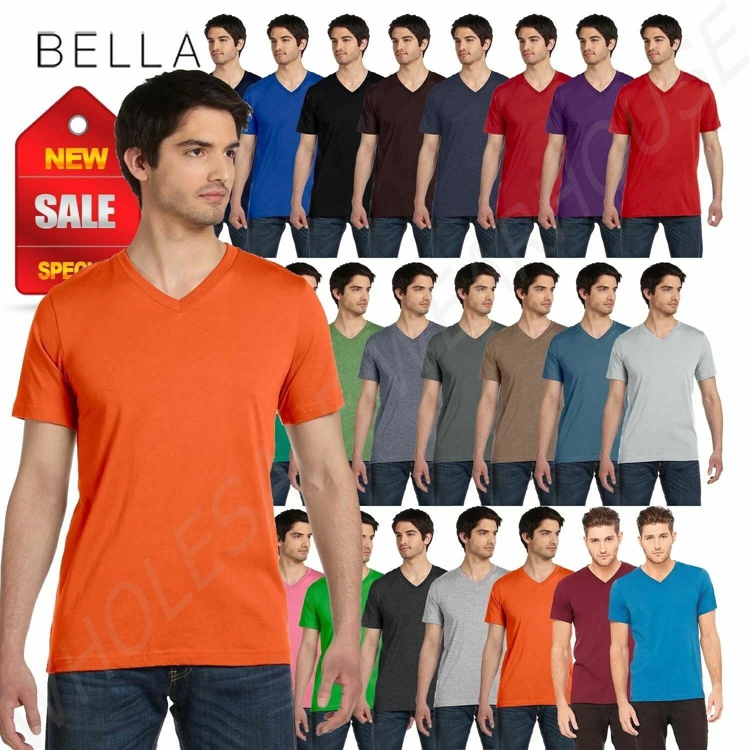 BELLA + CANVAS – Unisex Soft Jersey V-Neck Plain Short Sleeve T-Shirt Tee – 3005