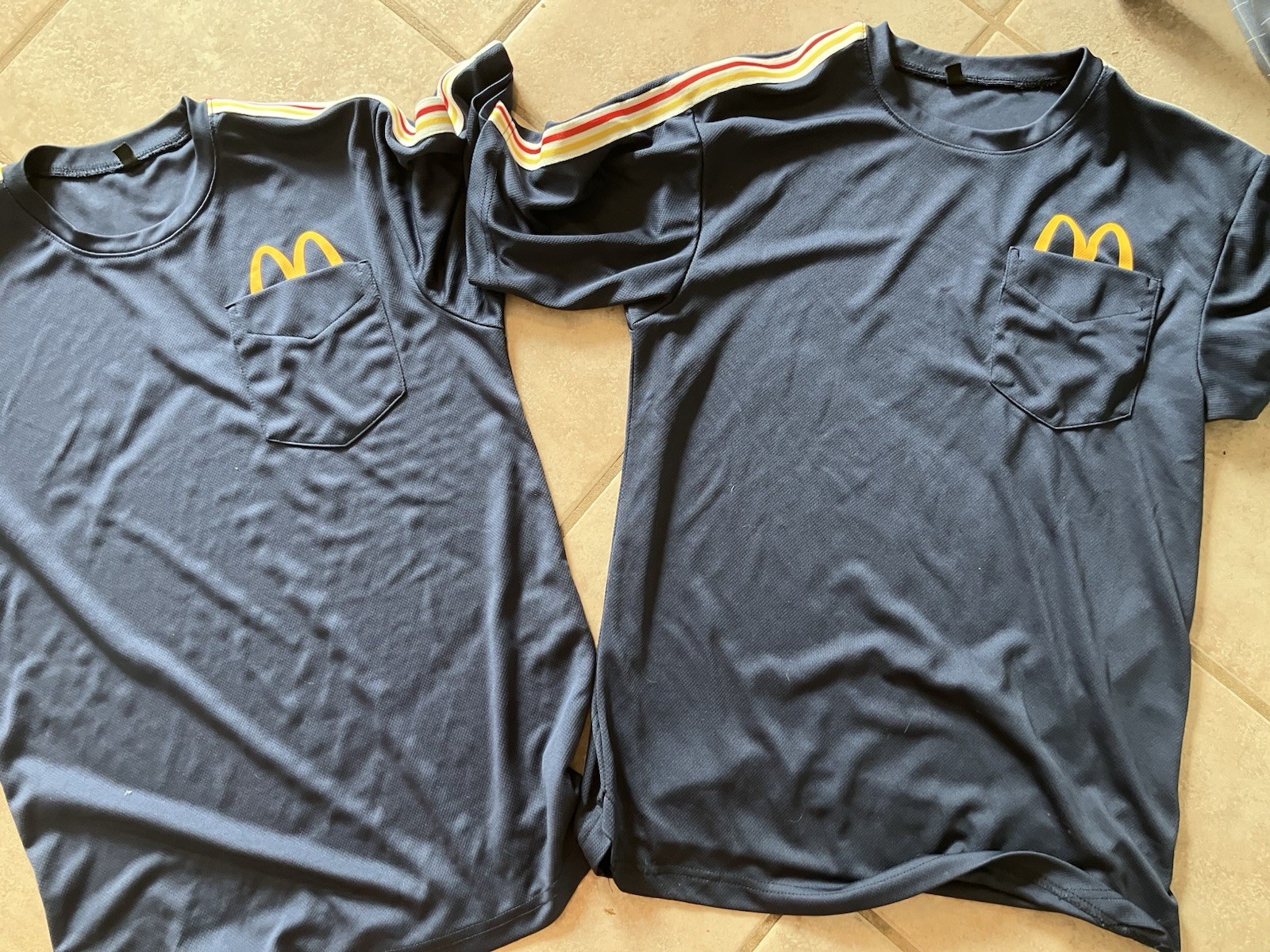2 McDonald’s Shirt Sz Small Blue Yellow Stripe Employee Uniform Crew Work Top
