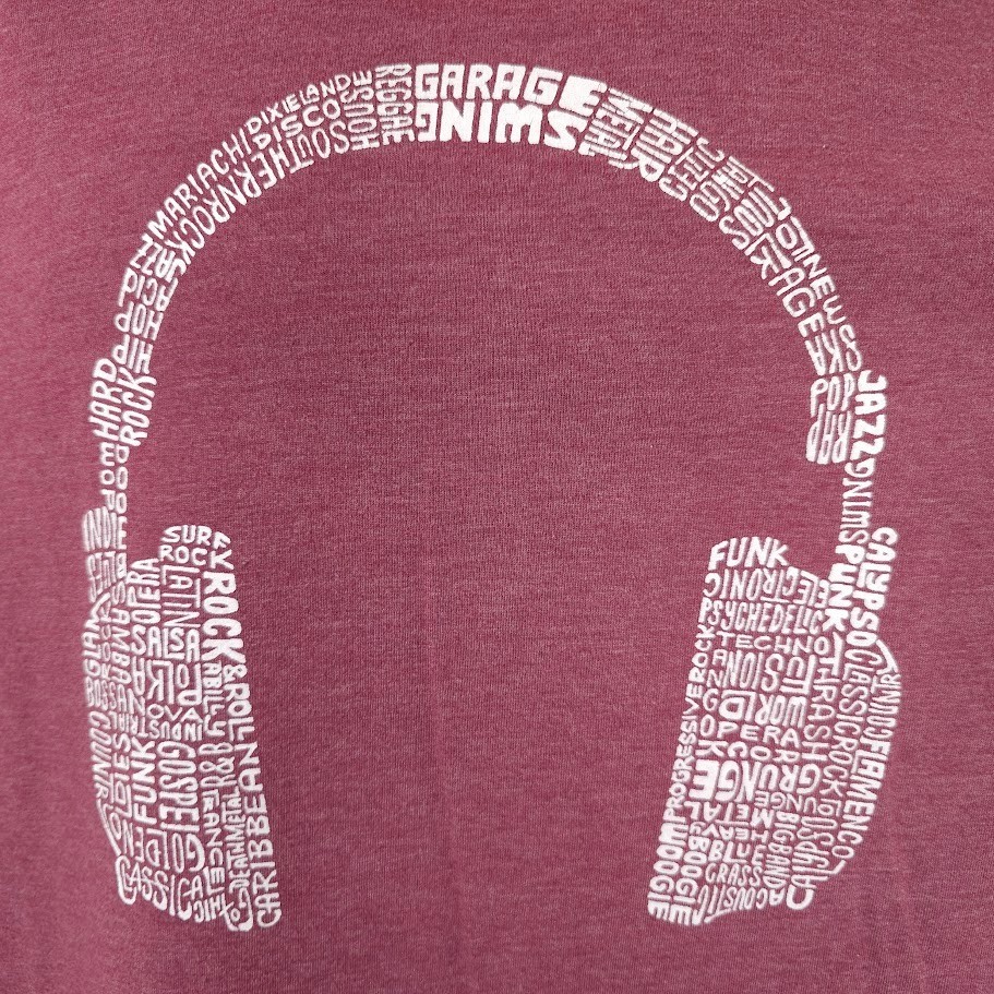 Music T Shirt Mens Size 2XL Red Headphones Musical Genre Word Art