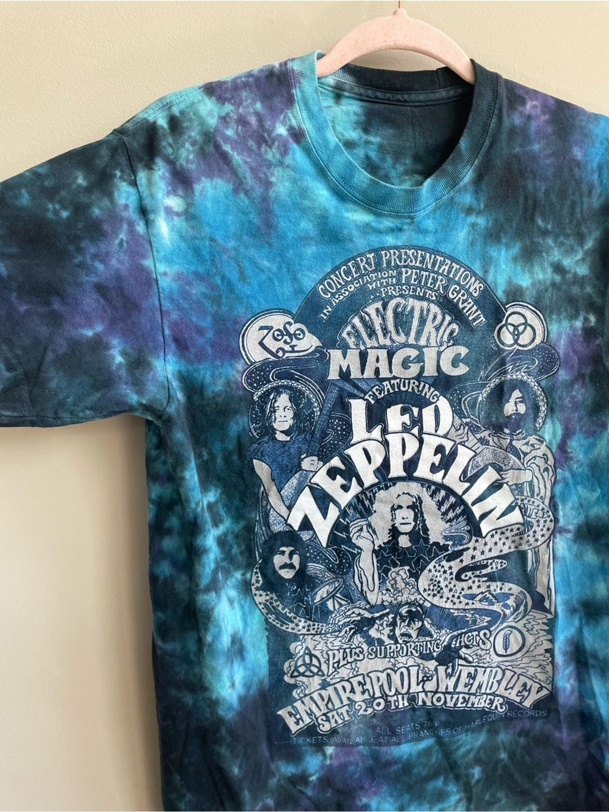 Led Zeppelin Electrical Magic Wembley 71’ Liquid Blue Tie-Dye Graphic Band Tee