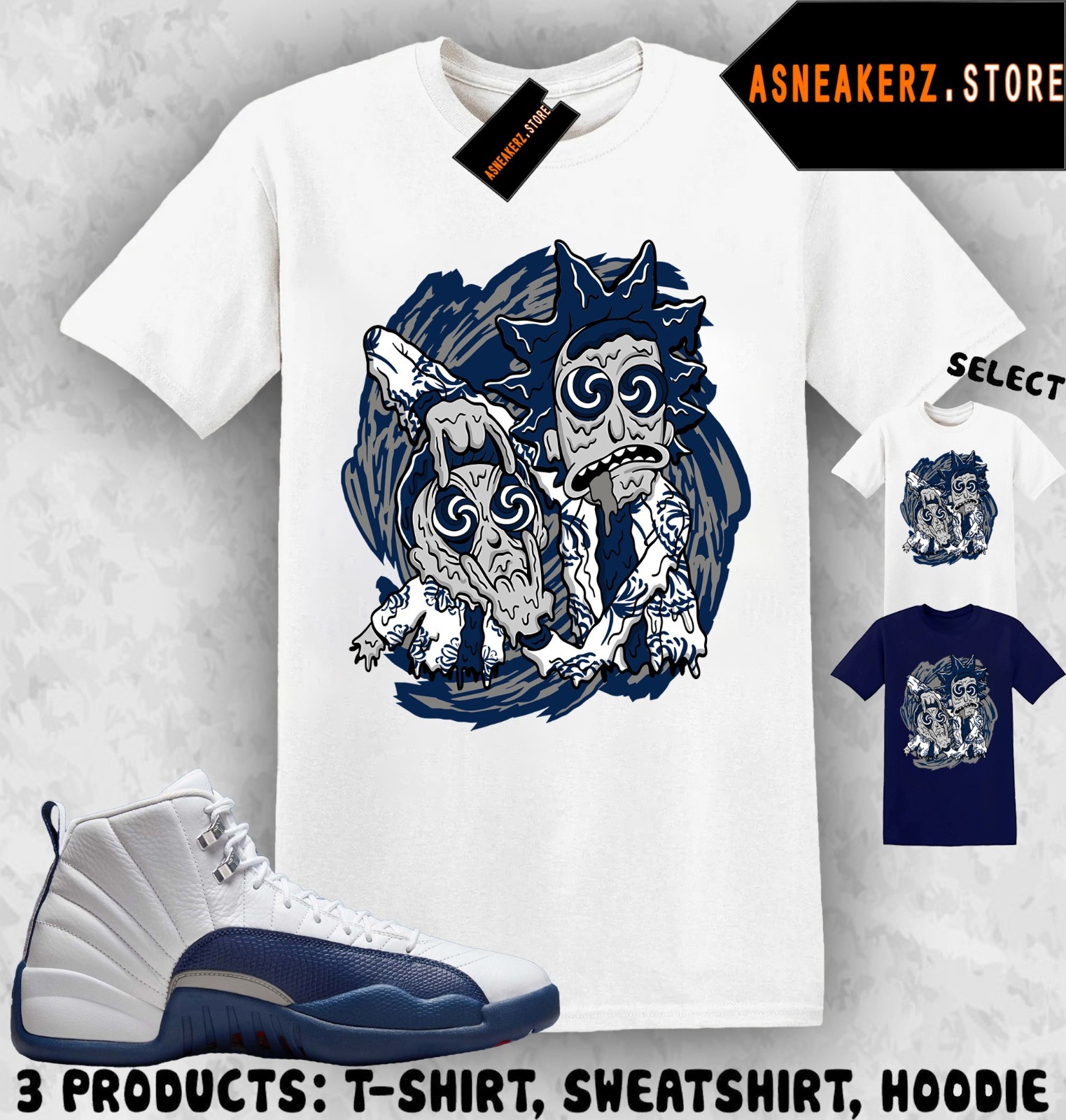 Shirt Matching AJ 12 French Blue 2025 Match Sneaker Drip Rick and Morty T-Shirt