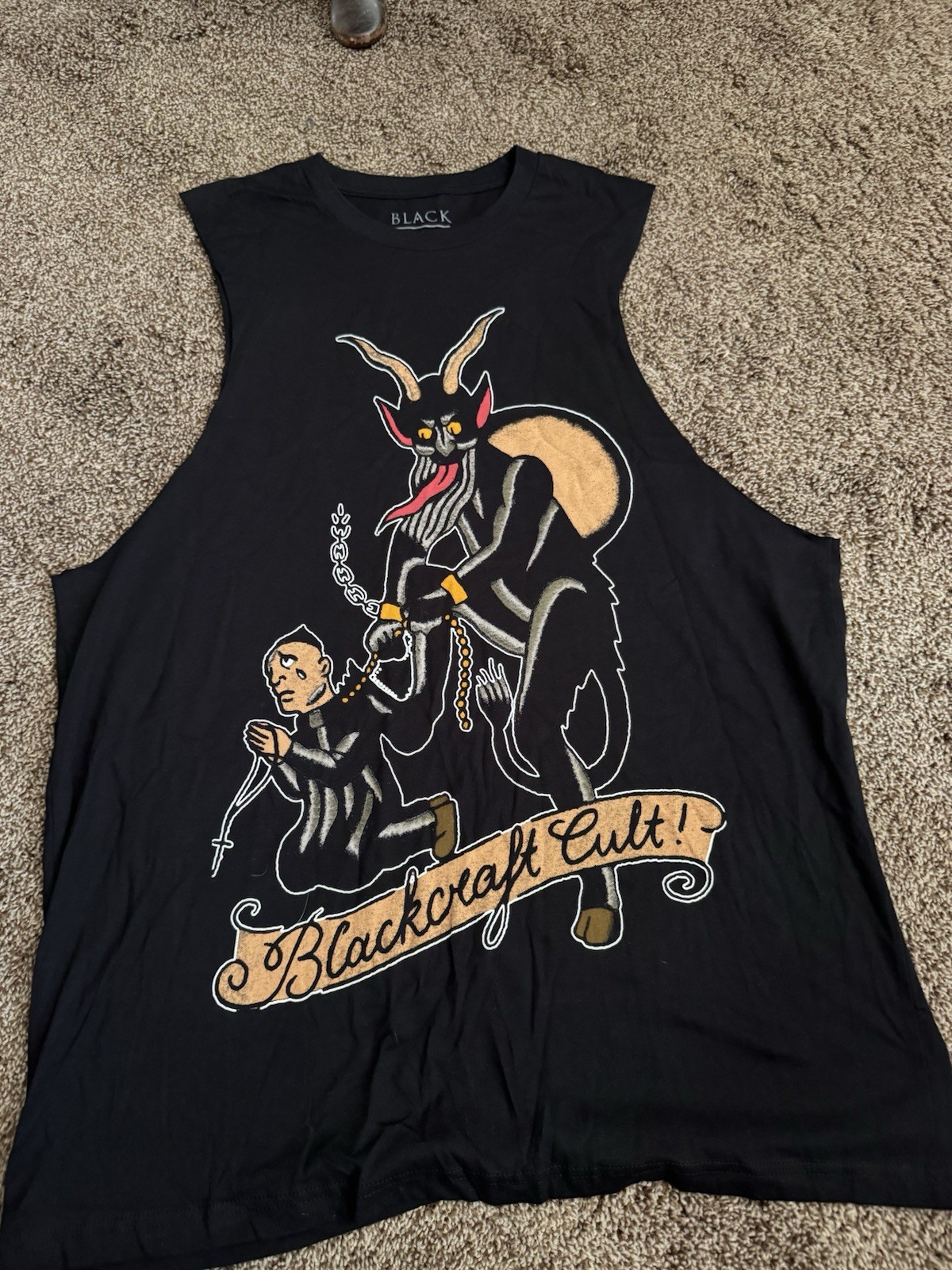 Vintage Black Craft Cult Gothic Krampus Custom Cut Off Unisex Tshirt Size XL