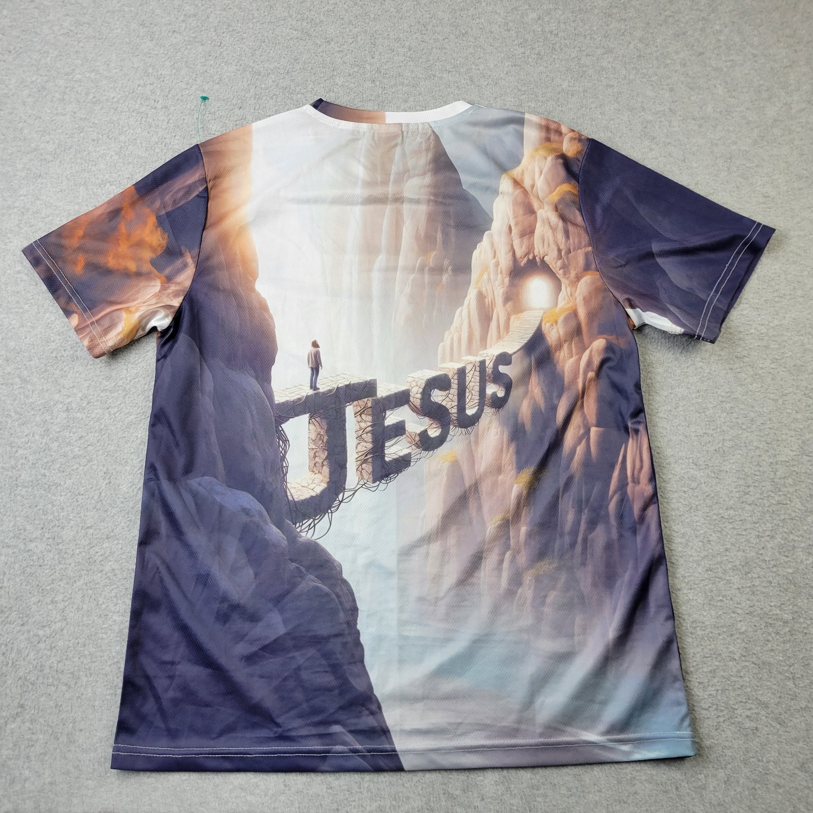 Jesus 3D Shirt Mens Medium Performance White Gray Graphic Print