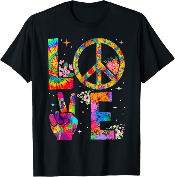 Peace Sign Love 60s 70s Tie Dye Hippie Costume T-Shirt