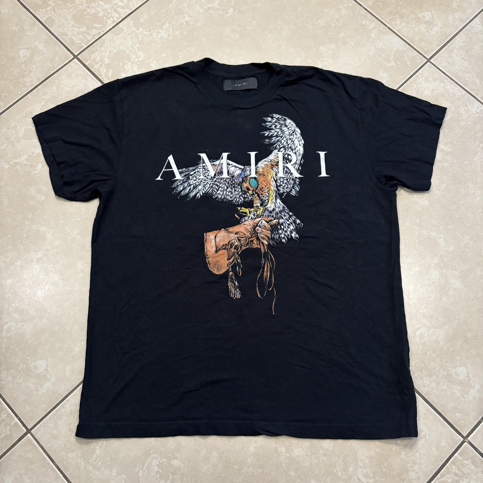 AMIRI Eagle Falcon Shirt Mens Small Black Designer Graphic Logo Tee Made USA