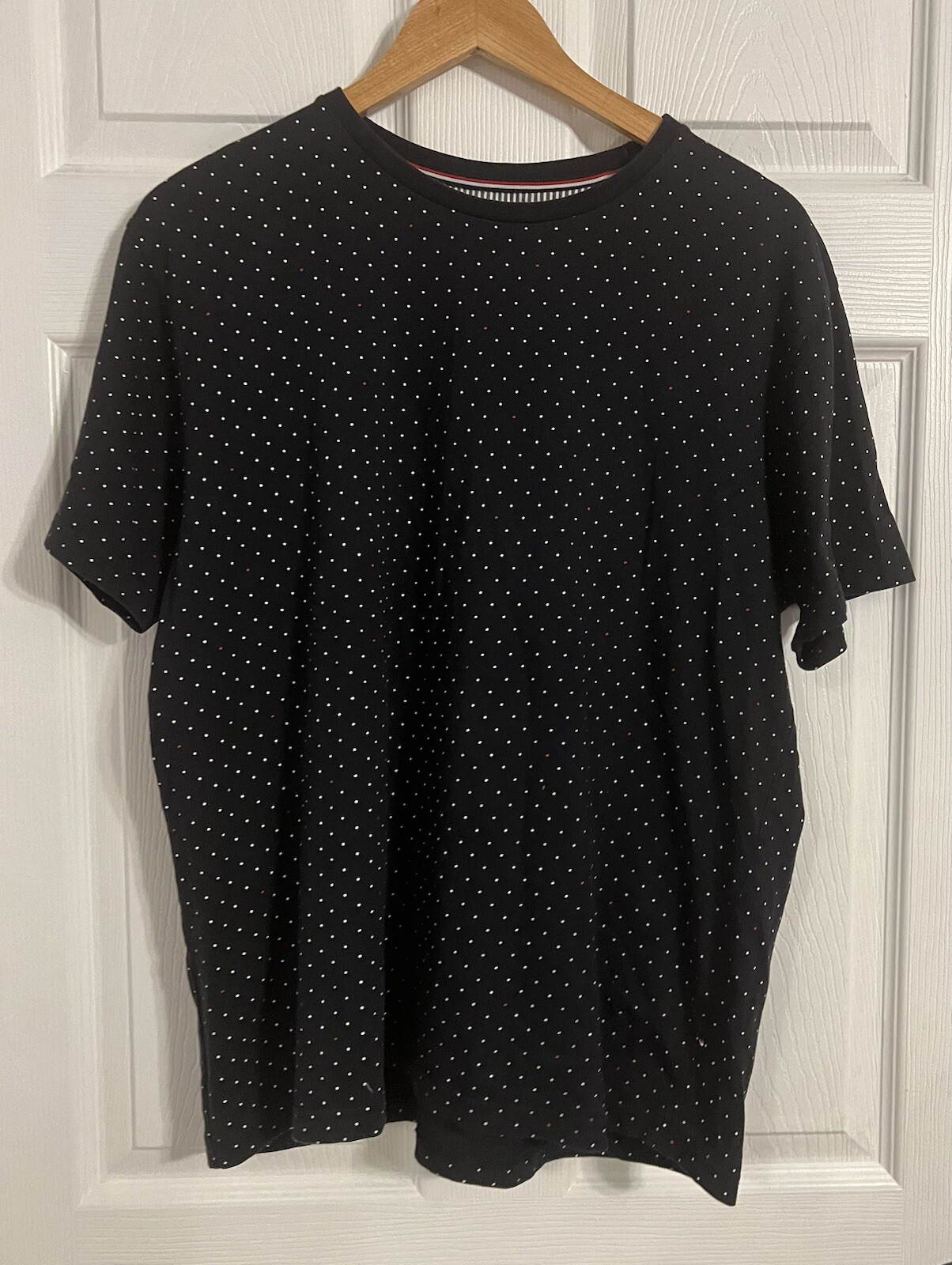 denim flower ricky singh t shirt Navy Blue, Red, & White Polka Dot Short Sleeve