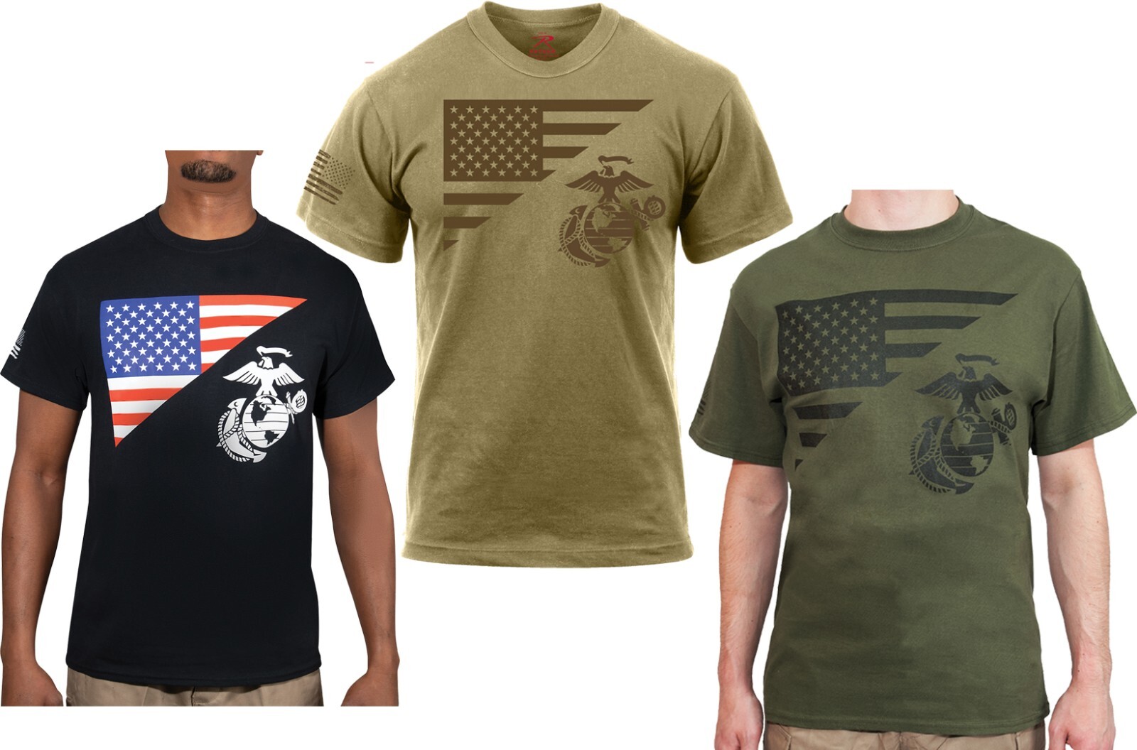 USMC Globe & Anchor USA Flag T-Shirt US Marines USMC Patriotic USA American Tee