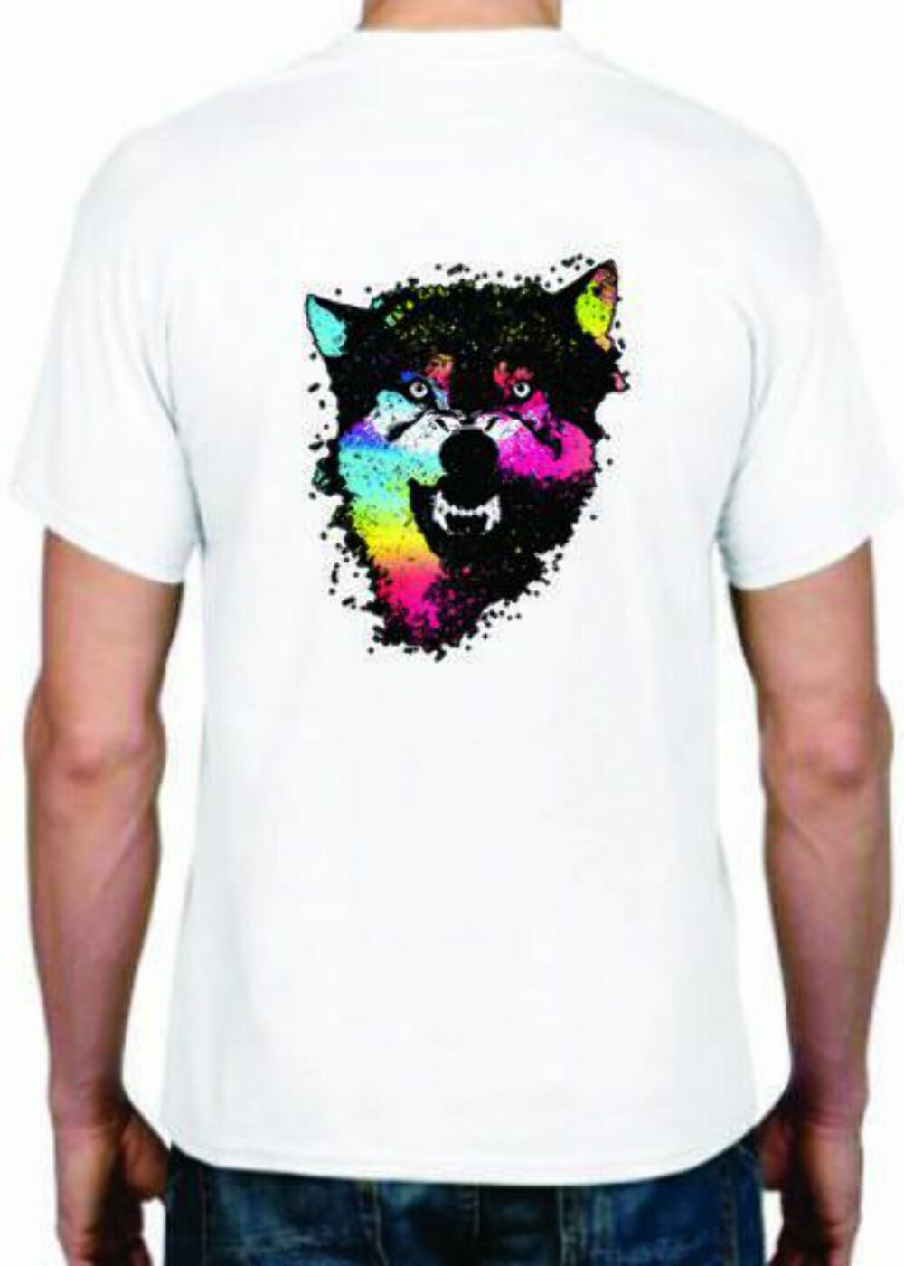 Adult DryBlend® T-Shirt – ( COLORFUL TECHINCOLOR / NEON WOLF / WOLVES)