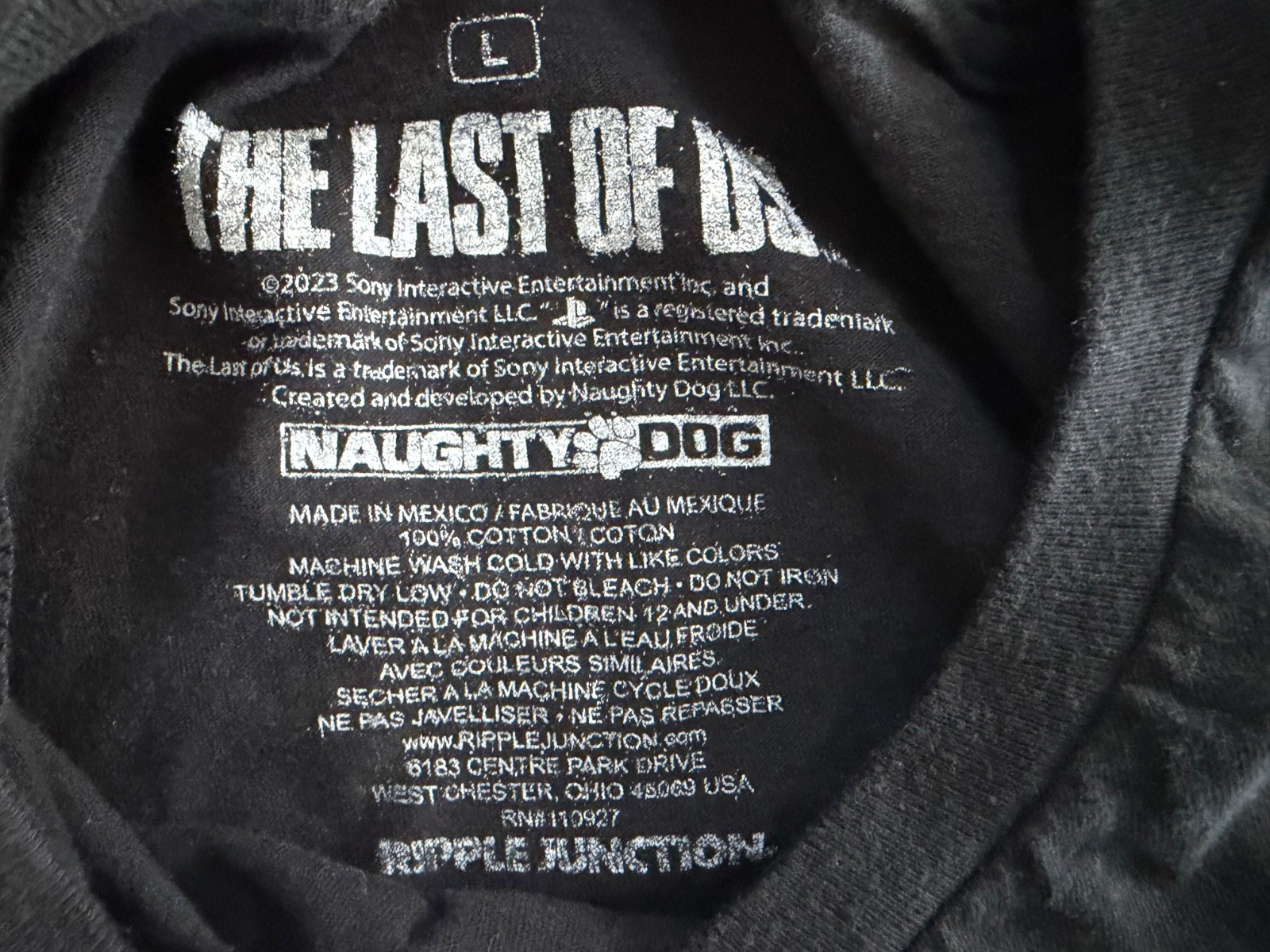 The Last Of Us T Shirt Large NAUGHTY DOG Video Game (Damaged/See Description)