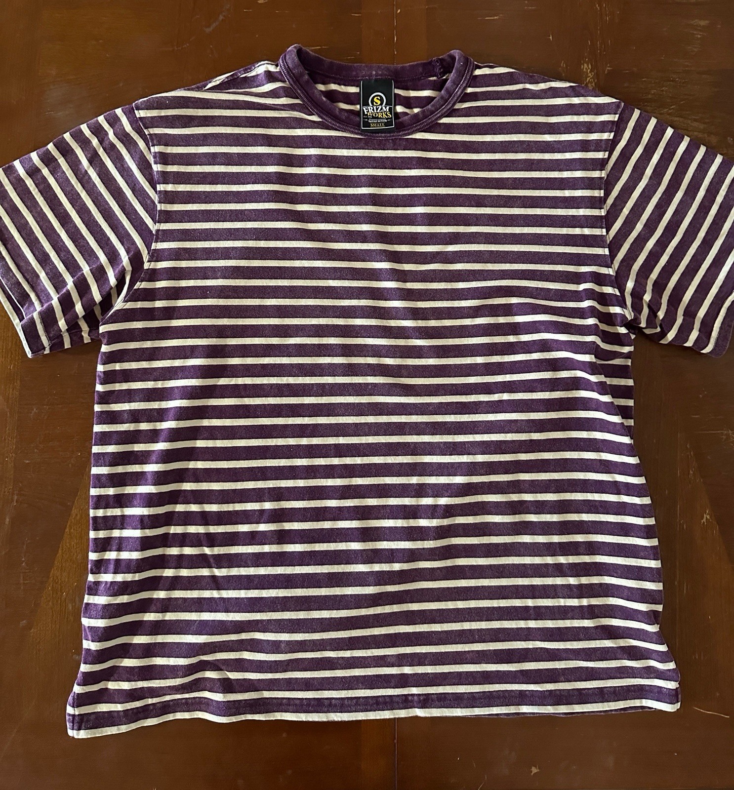 Frizmworks T Shirt Purple Stripe Men Small (Fit M) 100% Cotton Short Sleeve