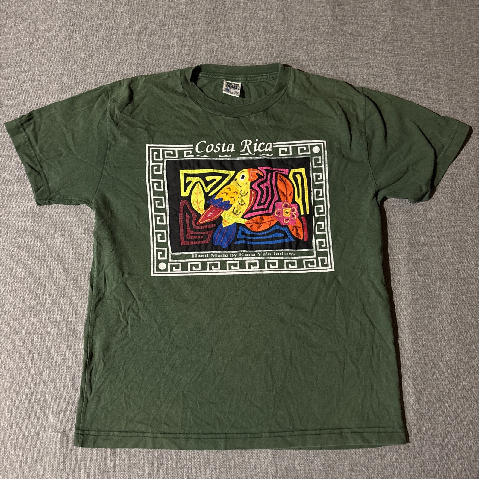 Mens INDIOS BY SIAMARMOLA Green Costa Rica Hand Sewn T Shirt Sz M
