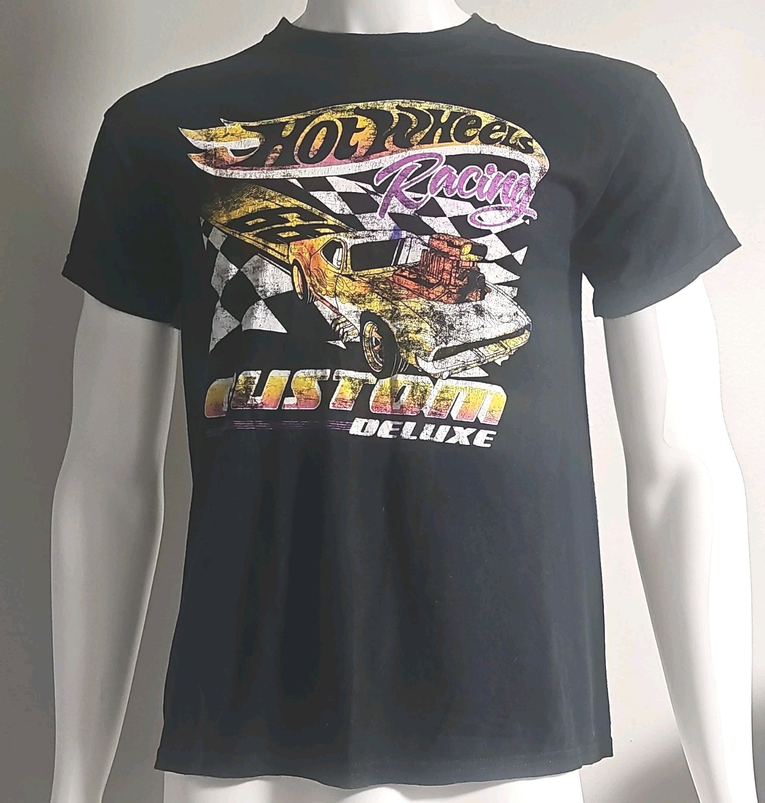 Hot Wheels Racing Shirt Mens Small Black Custom Deluxe Drag Car Graphic Tee S