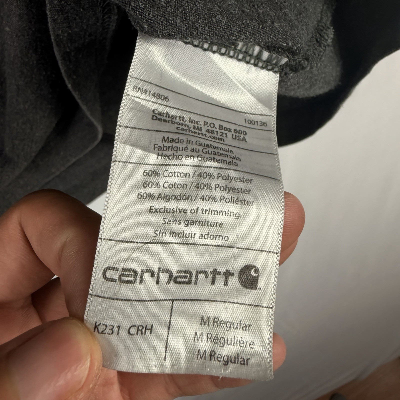 Carhartt T-Shirt Men’s Medium Original Fit Gray Pocket Long Sleeve K231
