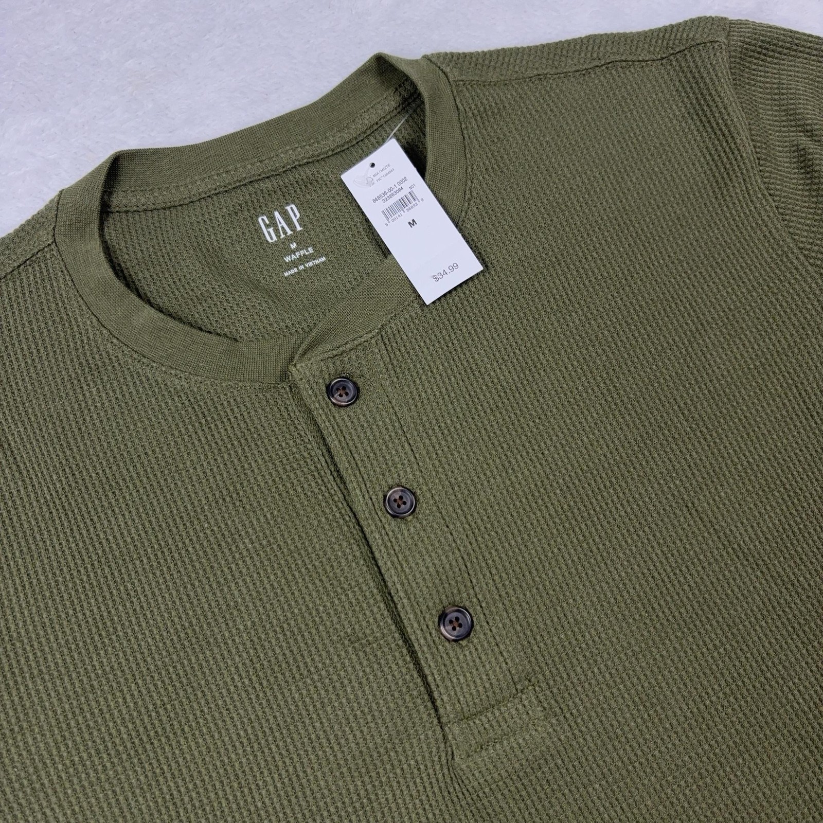 Gap Shirt Mens M Green Long Sleeve Henley Tagless Waffle Knit 3-Button NWT $35