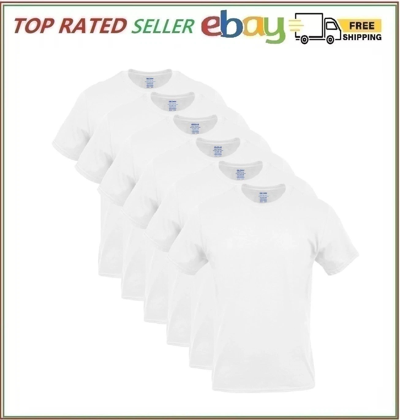 Gildan Men’s Crew T-shirts, Multipack, Style G1100, White 6-Pack ( Select Size)