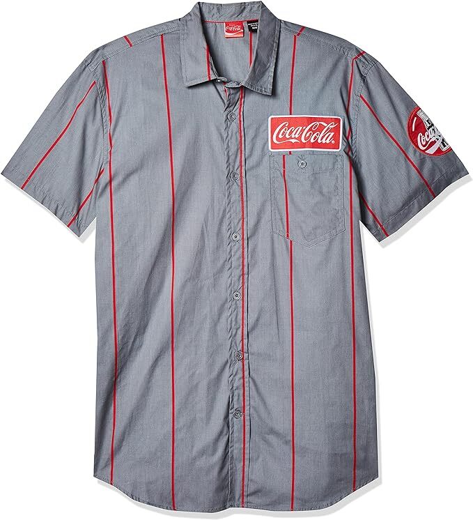 Official Coca-Cola Men’s Striped Button Up Work Shirt with Logo Patch New