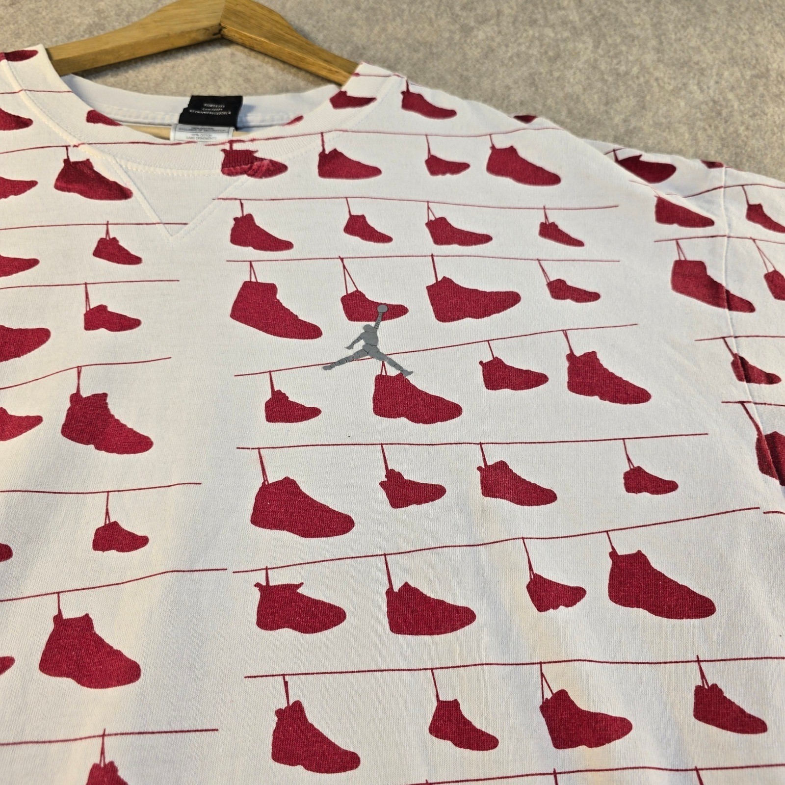 Jordan Brand All Over Print Sneaker Clothesline T-Shirt White Red Men XL Vintage