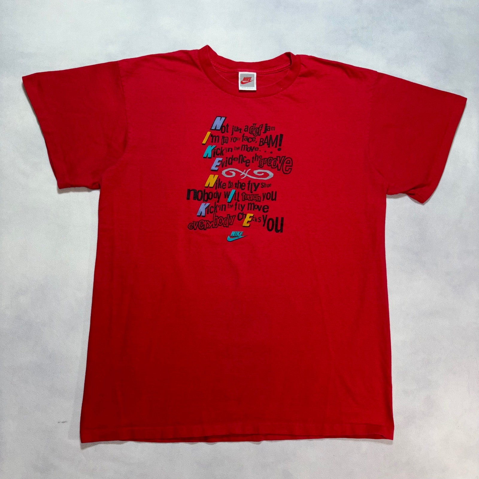 Vintage 90s Nike T-Shirt Men XL Red Def Jam Just Do It Graphic Single Stitch USA